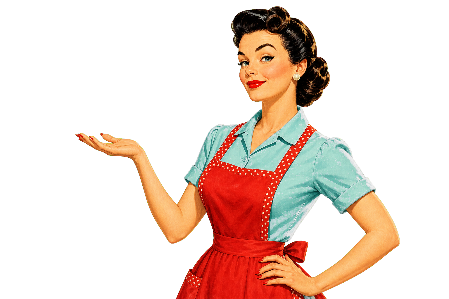 Retro housewife presenting the household system